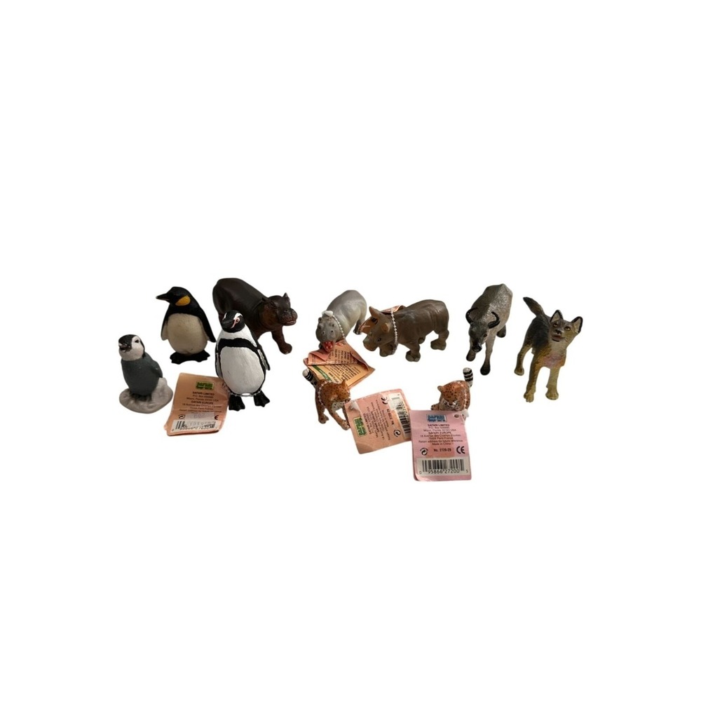 Vintage Wild Safari Limited Animal Figurines Set Of 10 Penguin Hippo Rhino Cubs